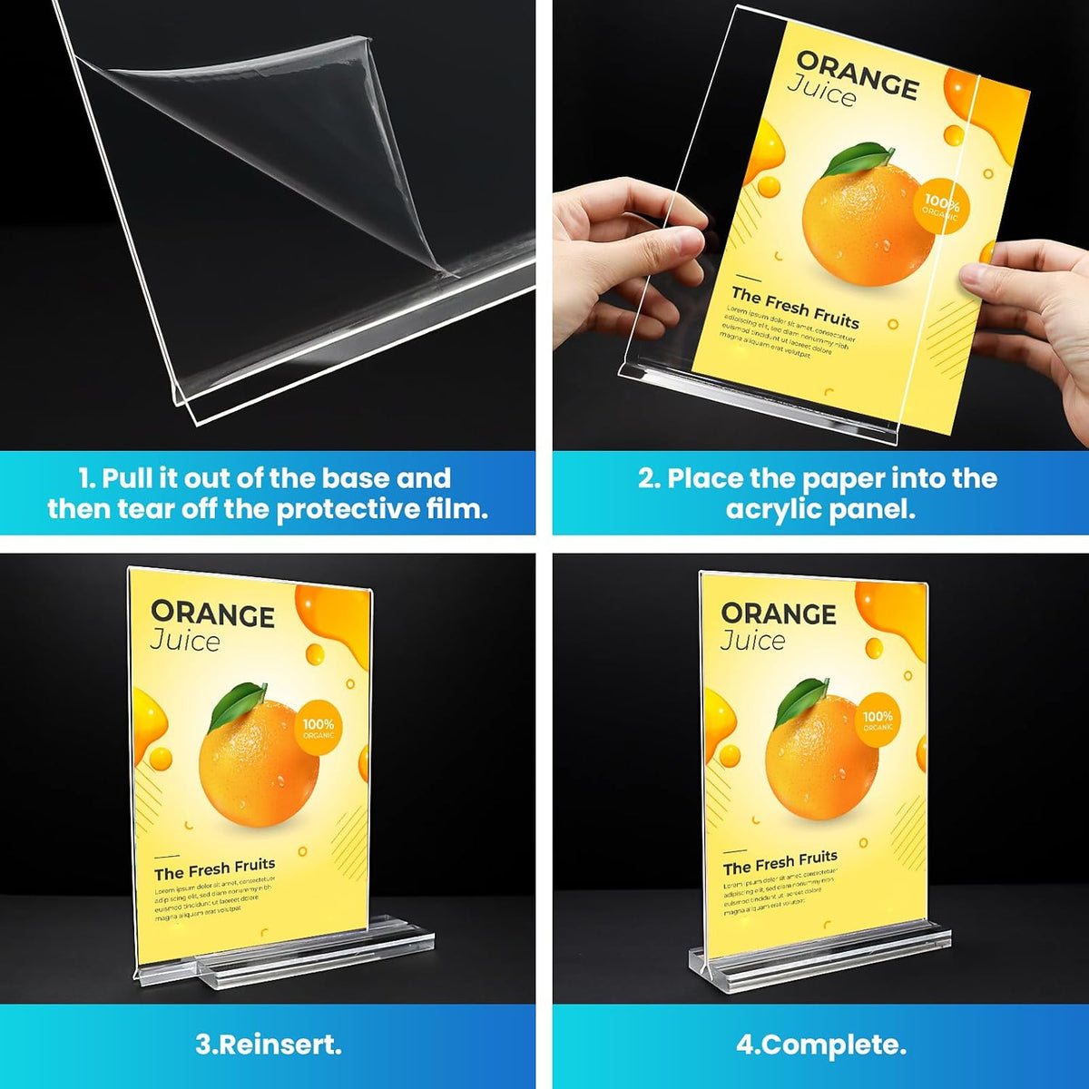 Acrylic Sign Holder 5x7, 11 Pack Clear TableTop Sign Holder-Sided, Plastic Flyer Display Holder with Vertical Base