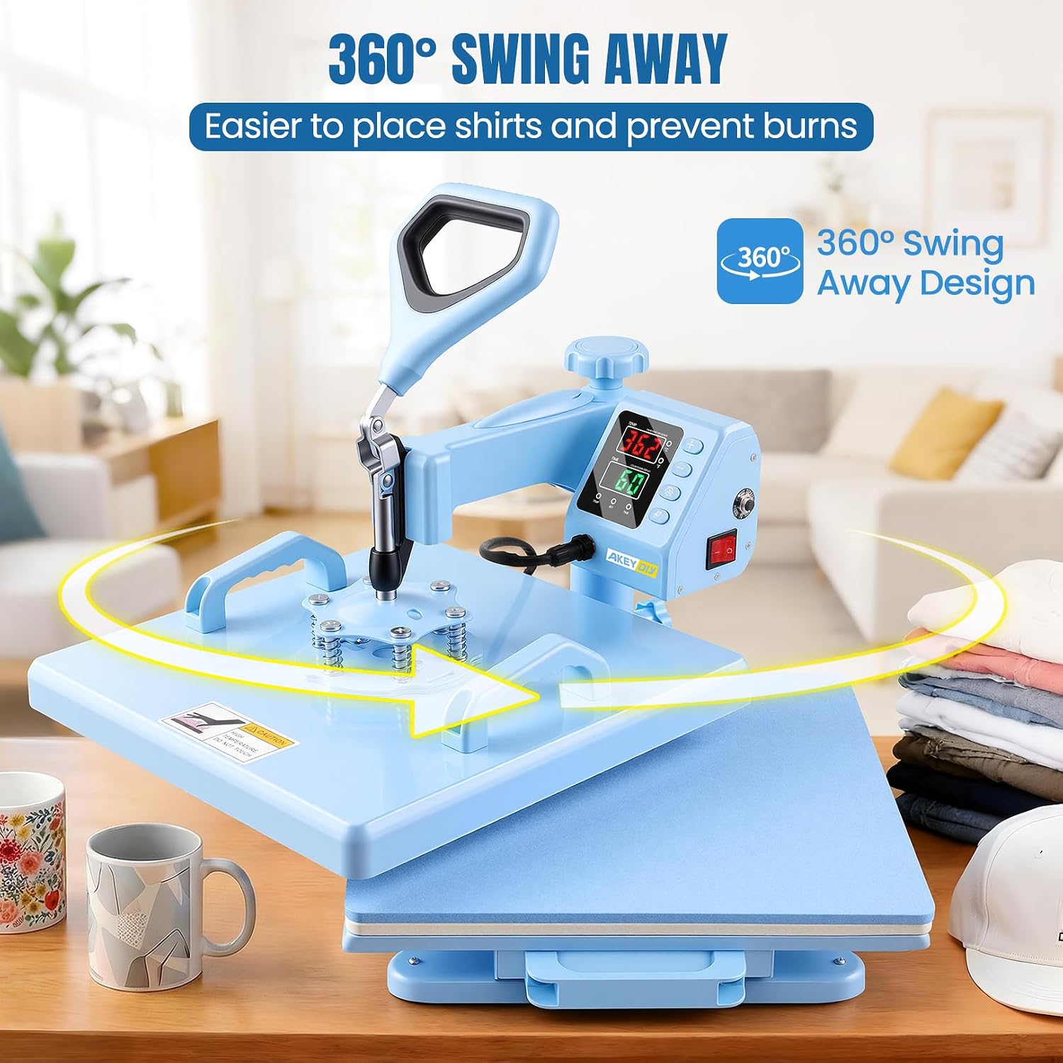 Heat Press 15x15 inch 5 in 1 with 30OZ Tumbler Press, 360° Swivel Away Slide Out Digital Shirt Press Machine