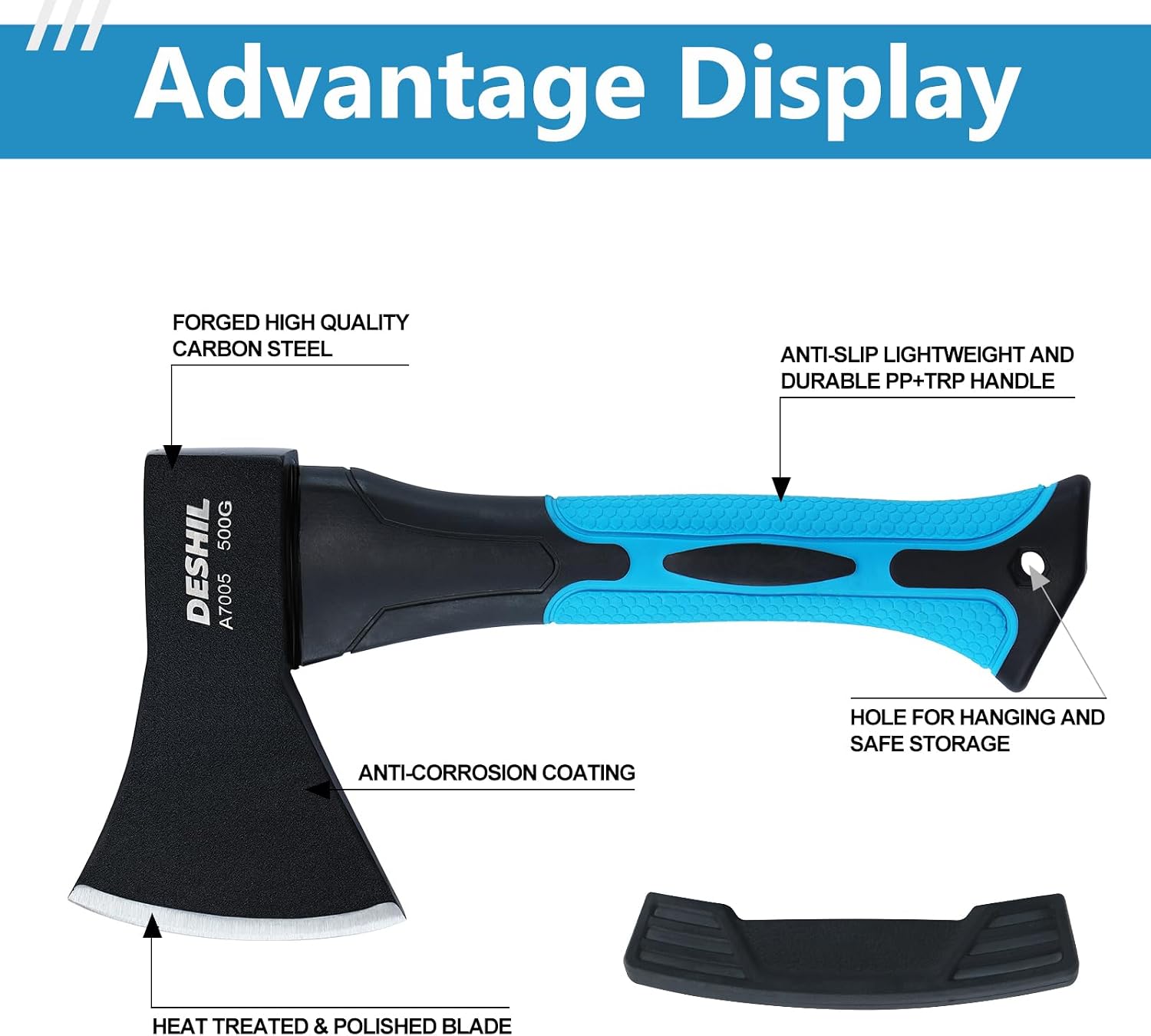 10 inch Outdoor Hatchet Axe Mini Camping Axe with Sheath-Blue | Fiberglass Shock Reduction Handle with Anti-Slip Grip