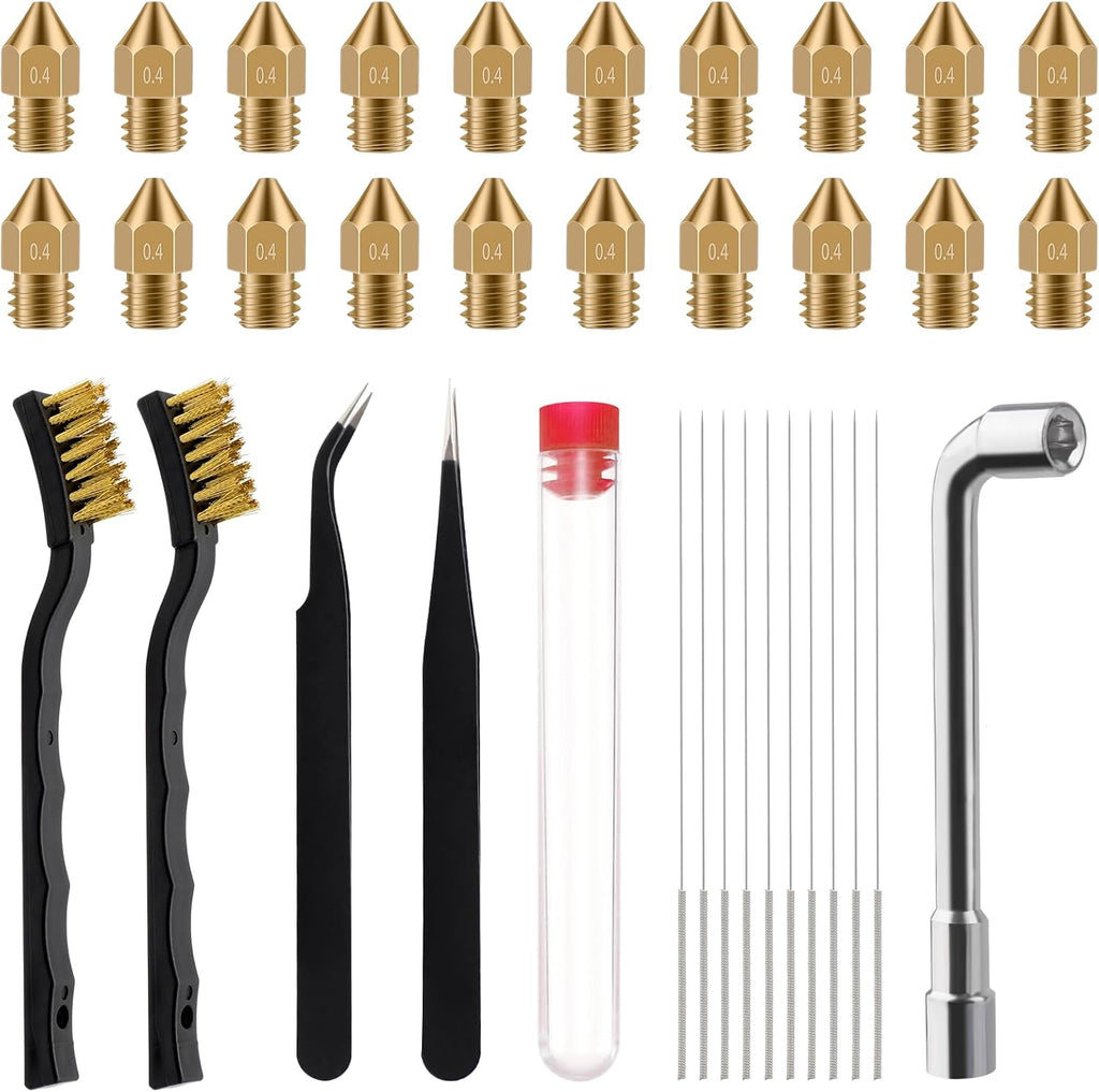 Ender 3 Nozzles 0.4MM,20Pcs 3D Printer Brass Hotend Nozzles with 16Pcs 3D Printer Nozzle Cleaning Kit,3D Printer Toos