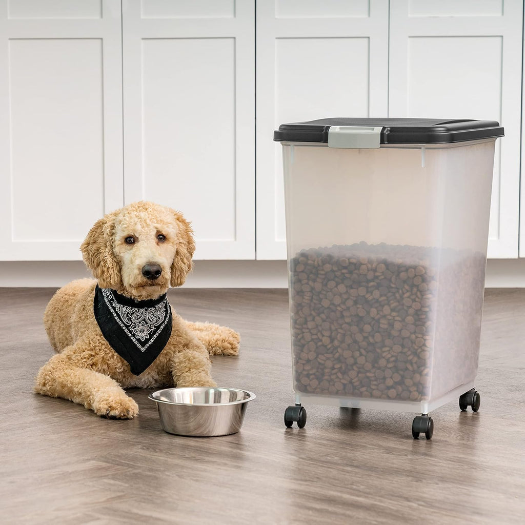 Airtight Dog Food Storage Container, Up to 54 lbs, Attachable Wheels