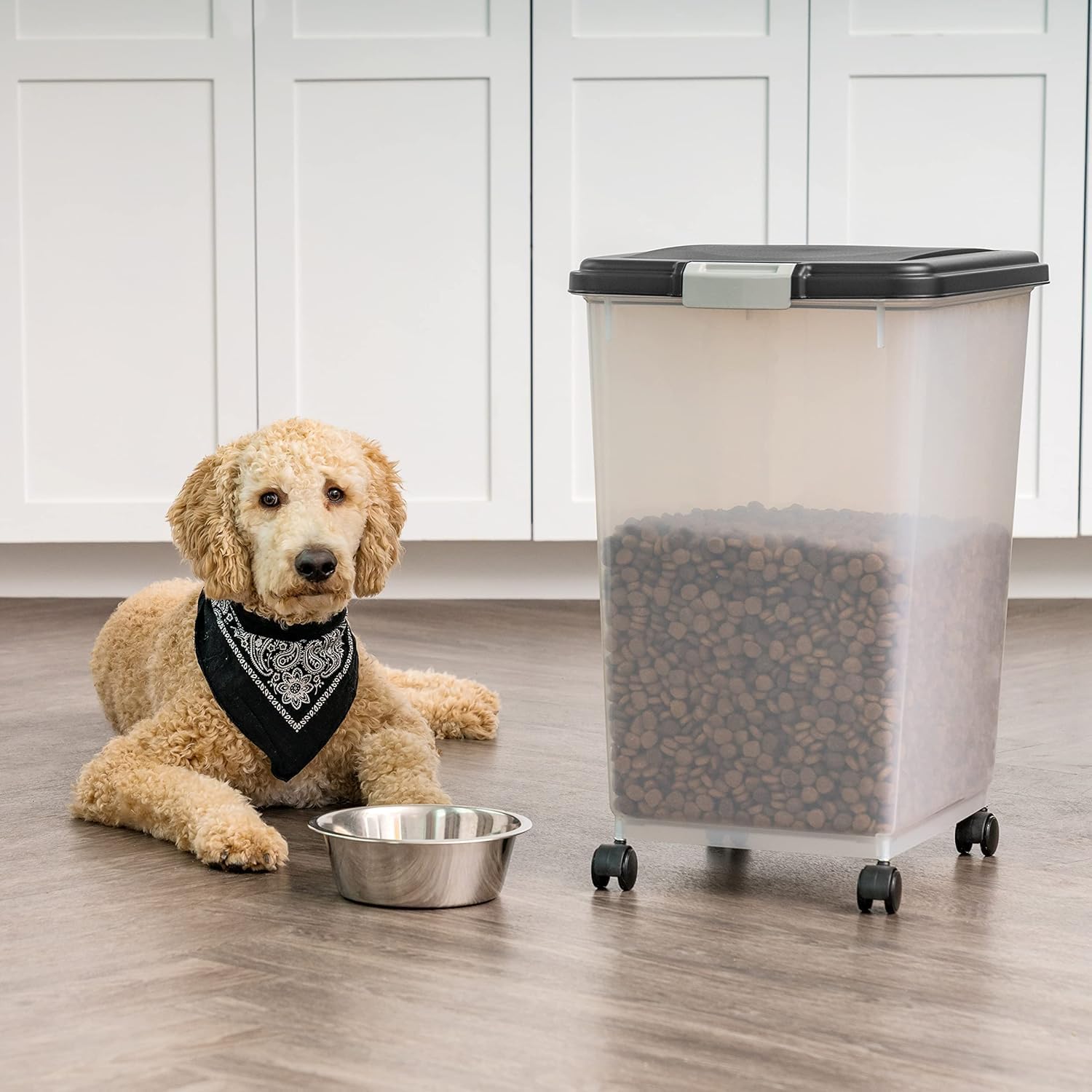 Airtight Dog Food Storage Container, Up to 54 lbs, Attachable Wheels