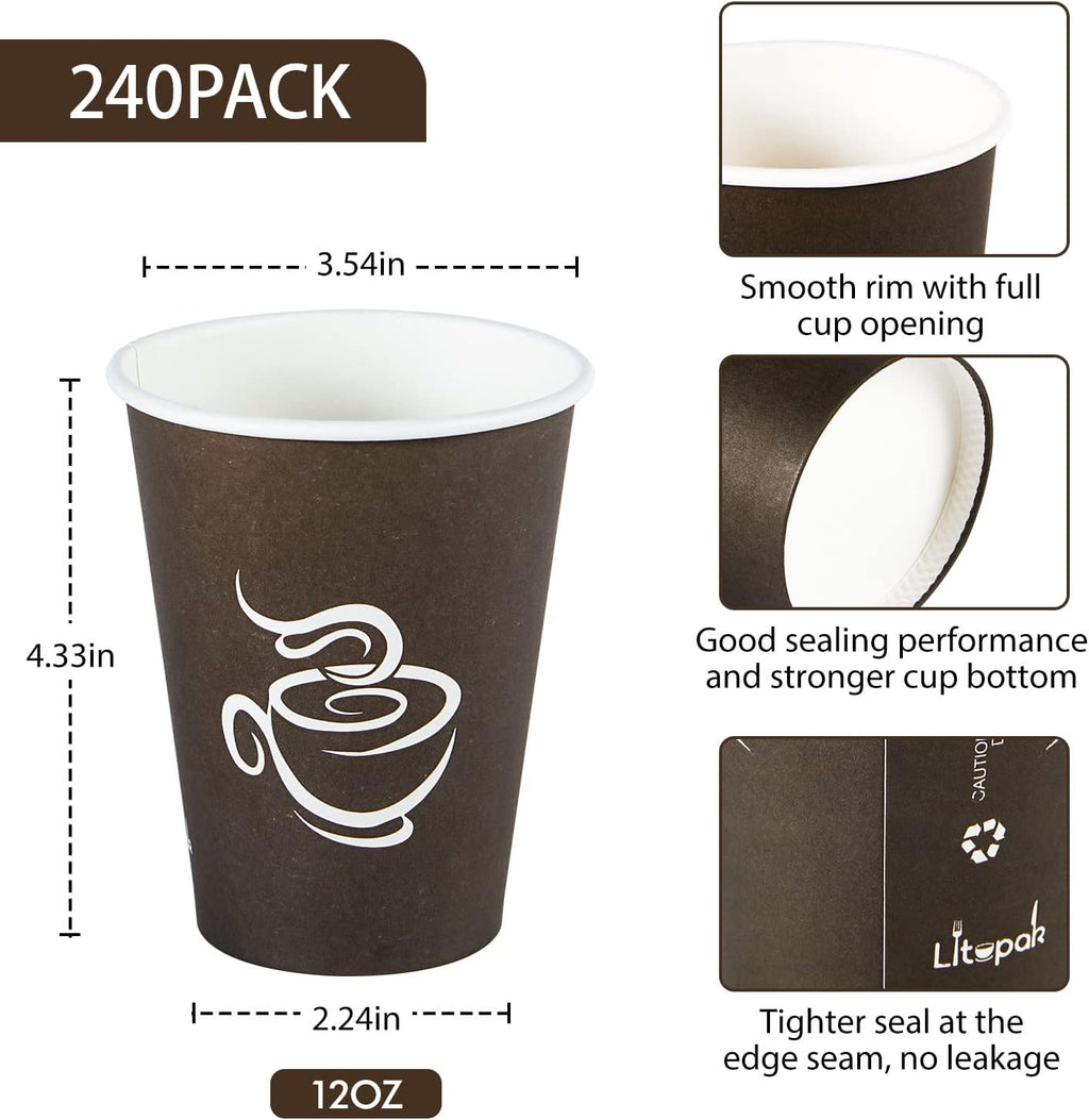 240 Pack 12 oz Paper Cups, Brown Disposable Hot Coffee Cups