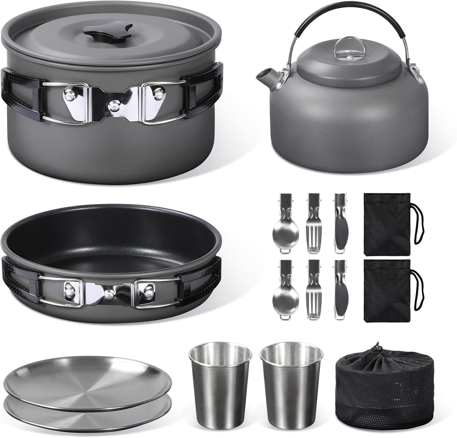 6/10/11/12/14/15/19 PCS Camping Cookware Mess Kit Camping Gear Campfire Utensils Lightweight Stackable Pot Pan Bowls