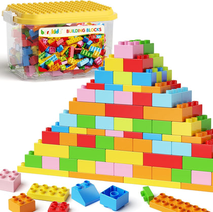 150PCS Jumbo Building Blocks with Clear Storage Box & Baseplate Lid - STEM Educational Toys for Toddlers 3+ Years