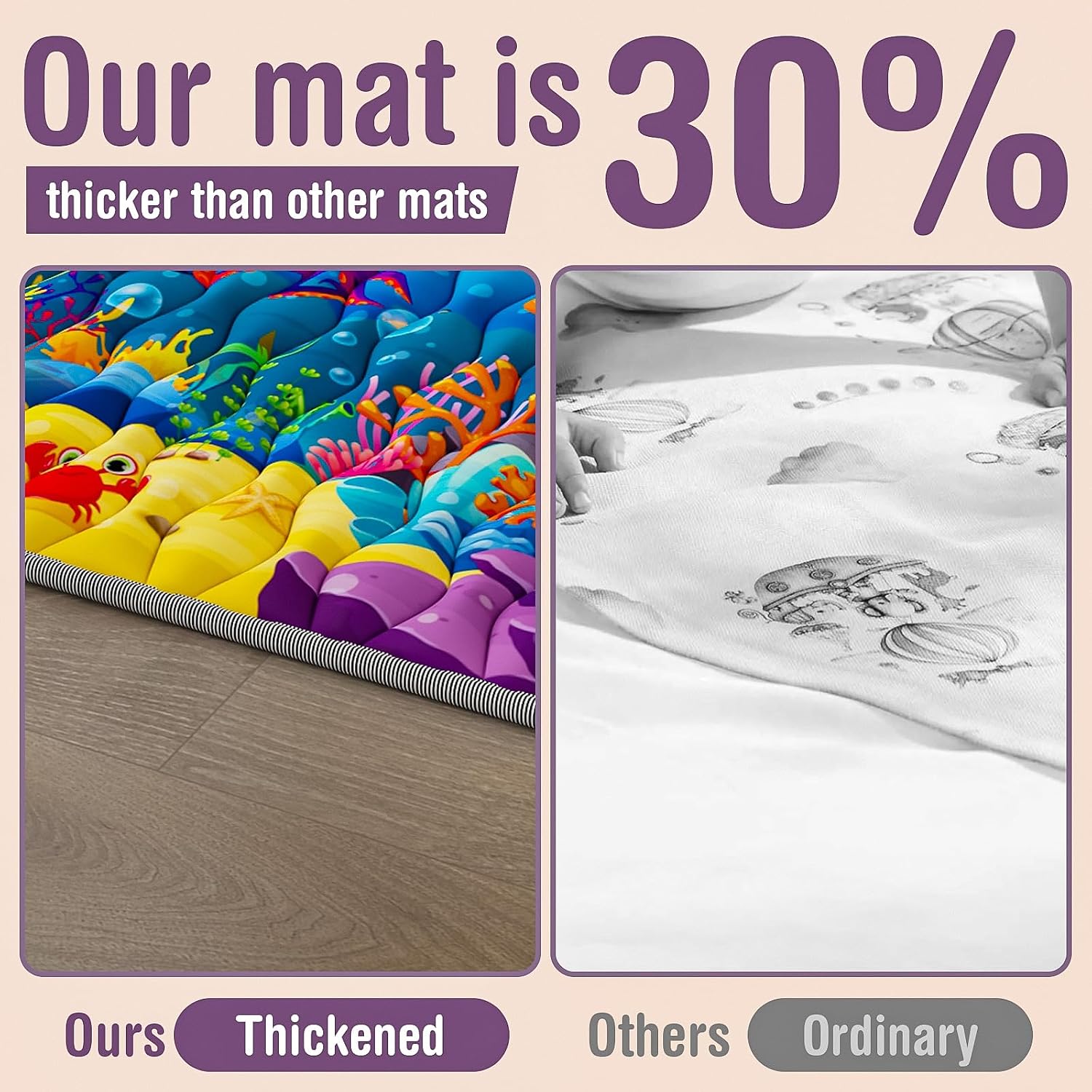 Baby Play Mat, 50x50 Thickened Playpen Mat, Waterproof & Non-Slip, Foldable Play Mat for Floor, Machine Washable