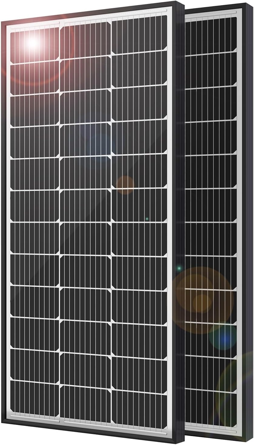200 Watt Solar Panels, 10BB Monocrystalline 12V 2PCS 100W Solar Panel, 23% High Efficiency PV Module Power Charger