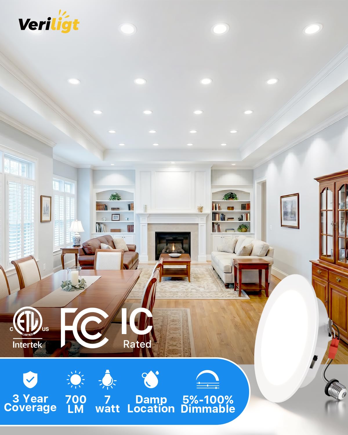2 Pack 4 Inch LED Recessed Retrofit Can Lights, 5CCT Dimmable