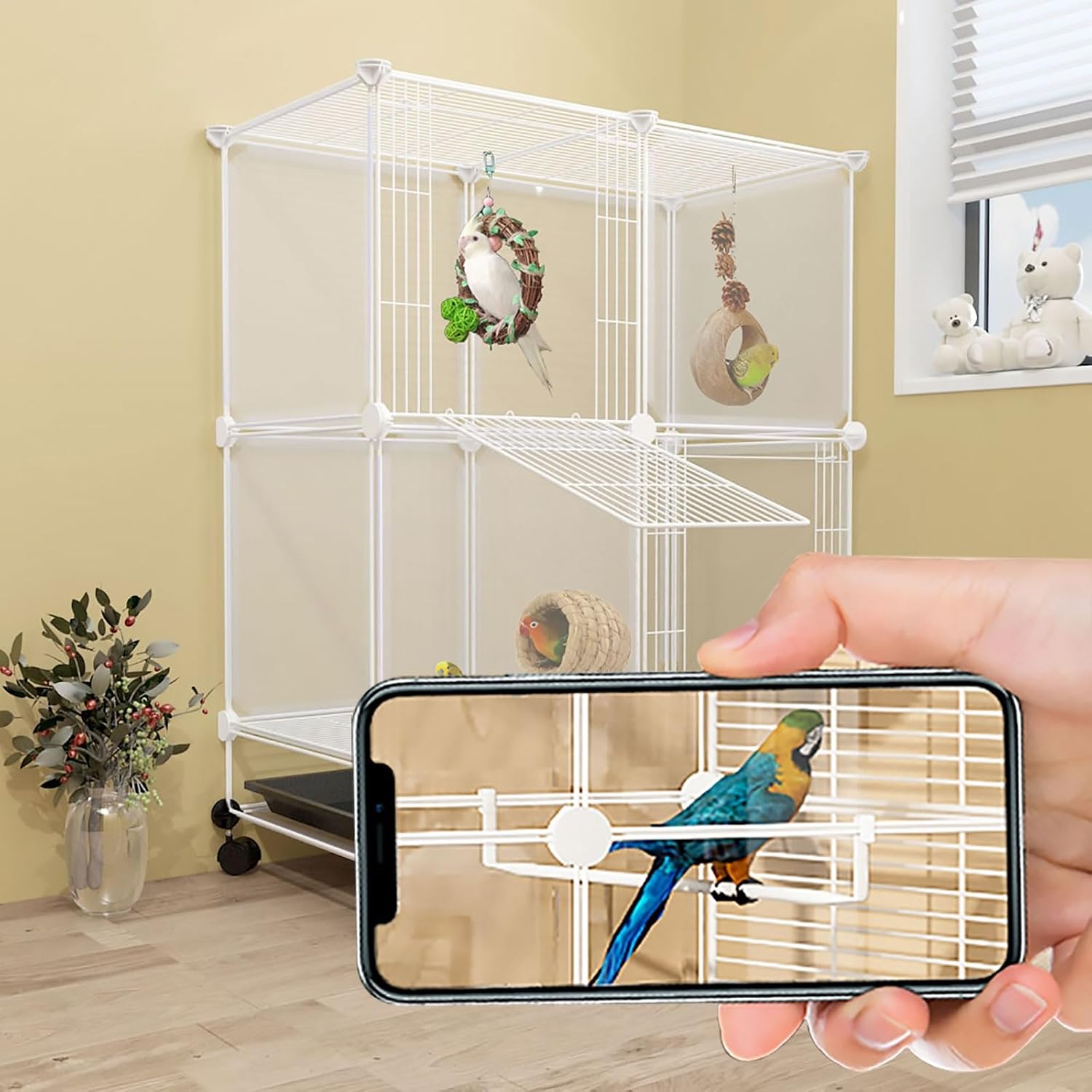 Cat Cages, Rabbit Cage Small Animal Cages Bird Cage Pet Playpen Puppy Pen with Door Indoor/Outdoor DIY Metal Pet Fence