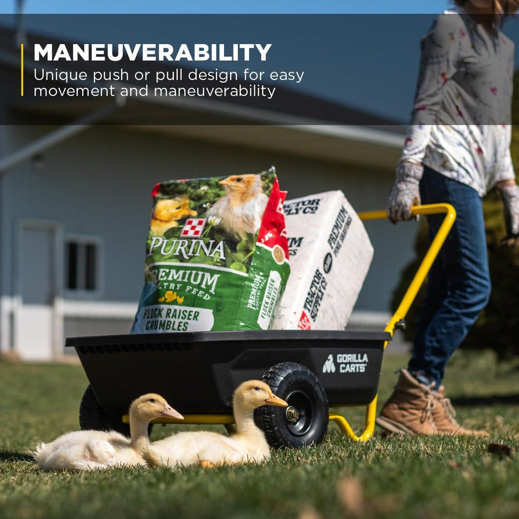 GCR-4 Poly Dump Cart, 2-Wheel Garden Wagon with Foldable Handle, 4 cu ft, 300 lb. Capacity, Black/Yellow