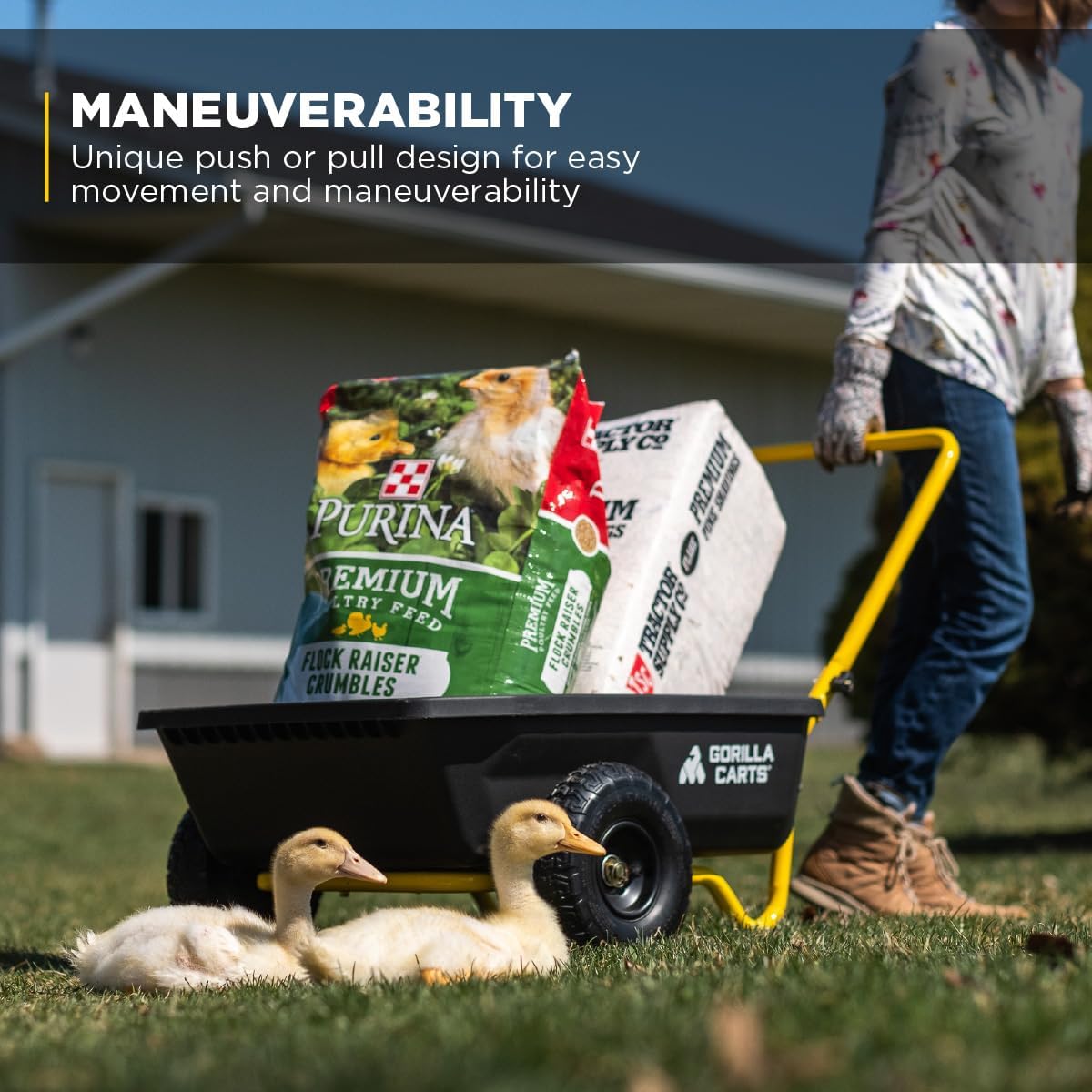 GCR-4 Poly Dump Cart, 2-Wheel Garden Wagon with Foldable Handle, 4 cu ft, 300 lb. Capacity, Black/Yellow