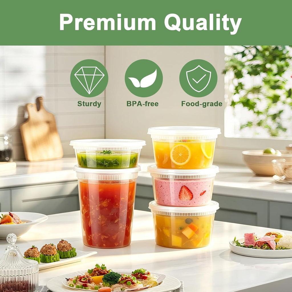 Deli Containers with Lids 48 Sets, 32/16/8 oz X 16 Set Each