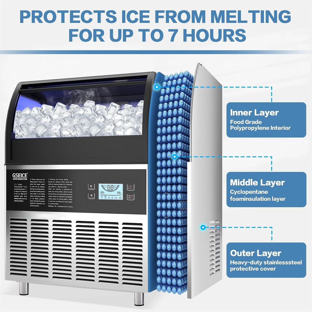 Commercial Ice Maker Machine (250lbs/24H with 70lbs Ice Storage)