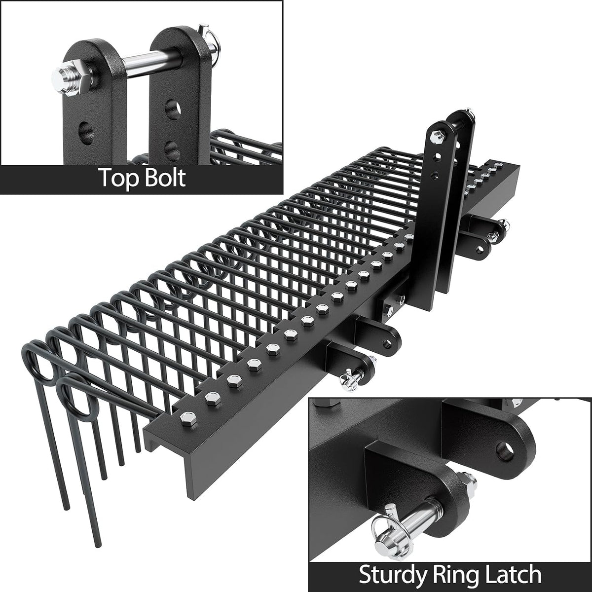 60" Durable Powder Coated Steel Pine Straw Rake, Steel Spring Landscape Rake for Leaves, Pine Needles, Straw, and