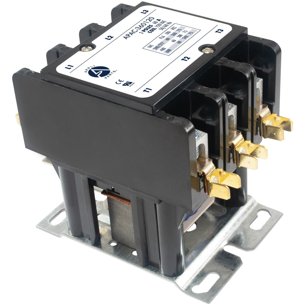 Appli Parts APAC-360120 Heavy Duty Contactor 3 Poles 60A 120V Coil Replacement for AC Compressors and Electrical Applications UL Certified E476929