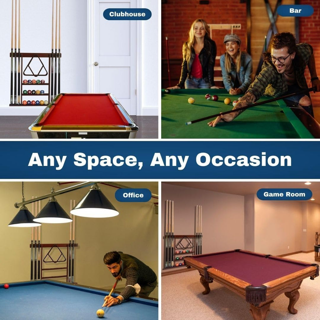 Wall Mount Cue Rack, Billiard Pool Cue Stick holder, Premium Quality Made in TAIWAN, Solid Hardwood, Cue Rack Only