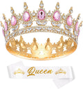 Rhinestone Queen Crown with Sash Women's Tiara Costume Headwear Crown for Women
