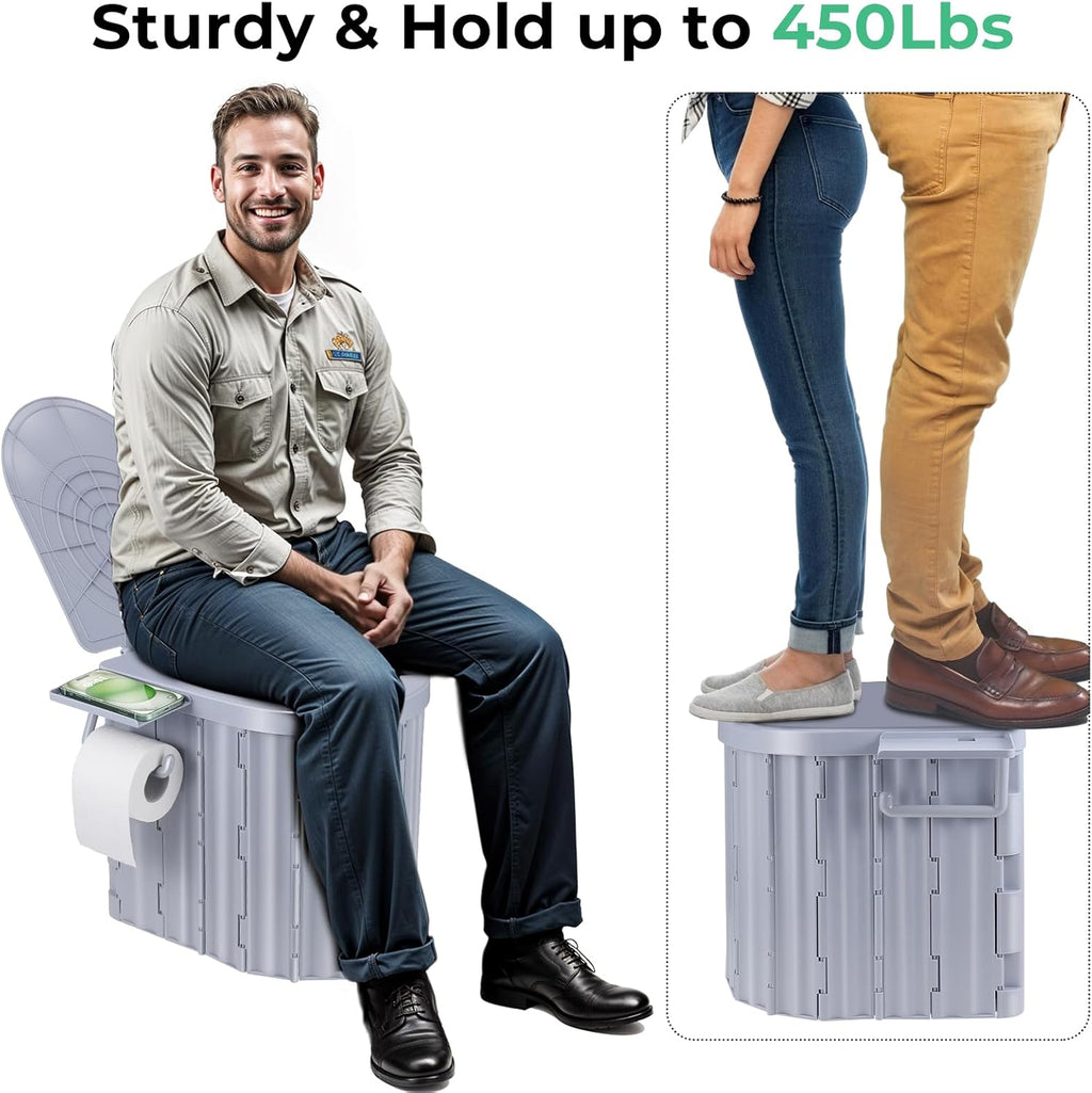 Camping Toilet, Portable Toilet for Adults, Portable Travel Folding Toilet with Lid and Paper Holder, Compact Potty