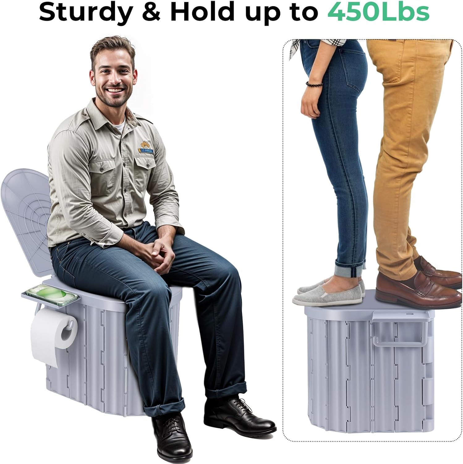 Camping Toilet, Portable Toilet for Adults, Portable Travel Folding Toilet with Lid and Paper Holder, Compact Potty