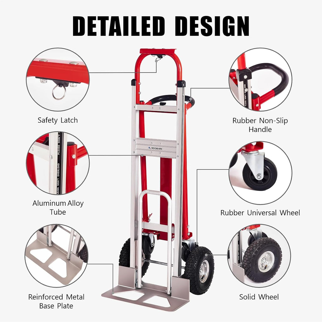 4-in-1 Folding Hand Truck, 770LBS Capacity Aluminum Alloy Dolly Cart with 4 Wheels, Convertible Dolly Portable Hand
