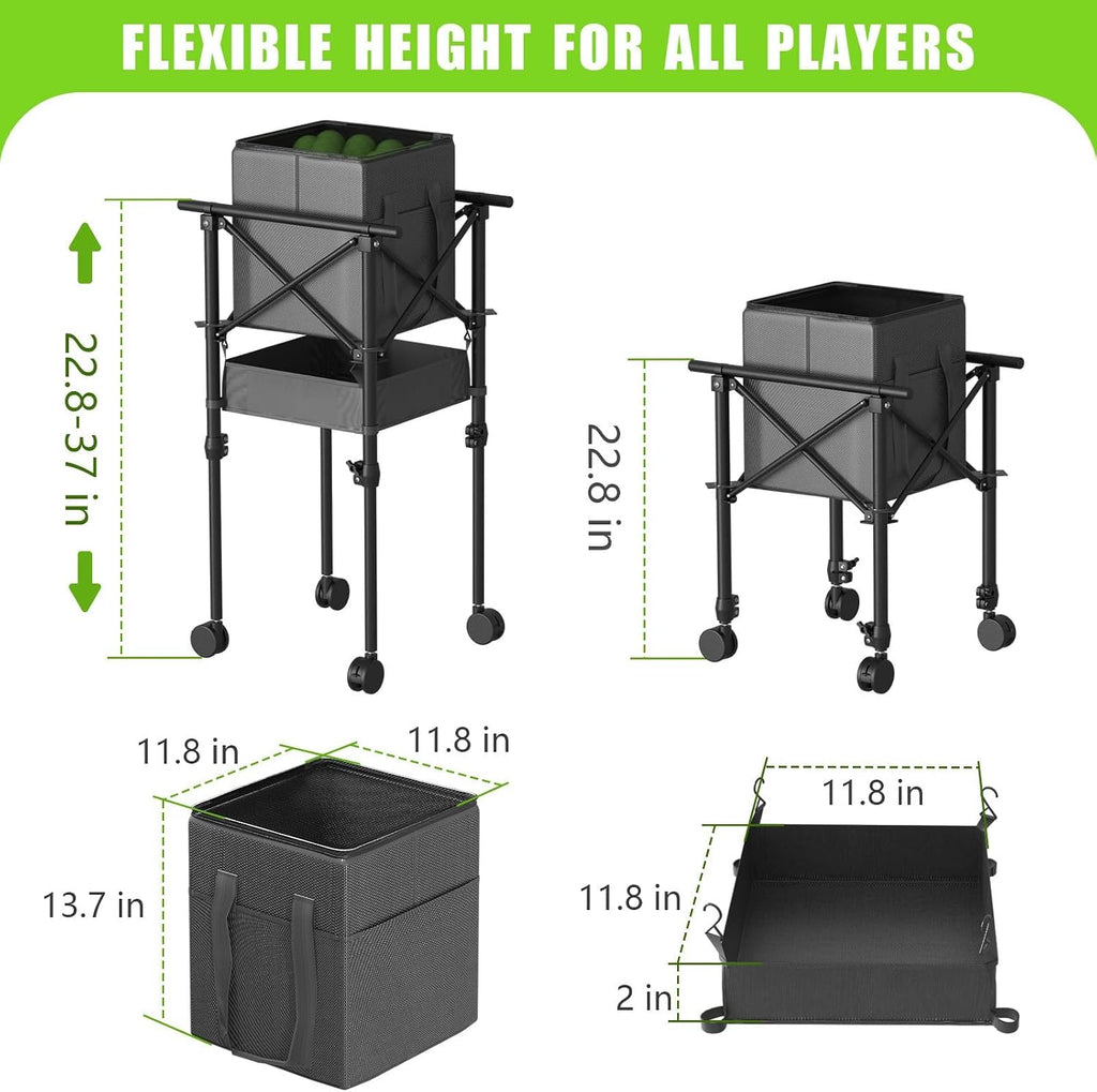 Tennis Ball Hopper with Wheels, Foldable Pickleball Basket