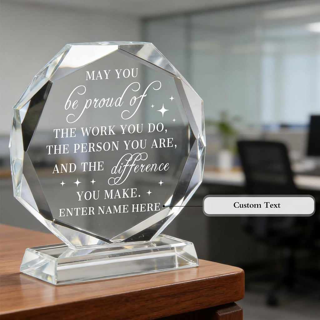SHIP NEXT DAY, Personalized Crystal Award Trophy - Custom with Company Logo Text & Employee Name, Engraved Award for