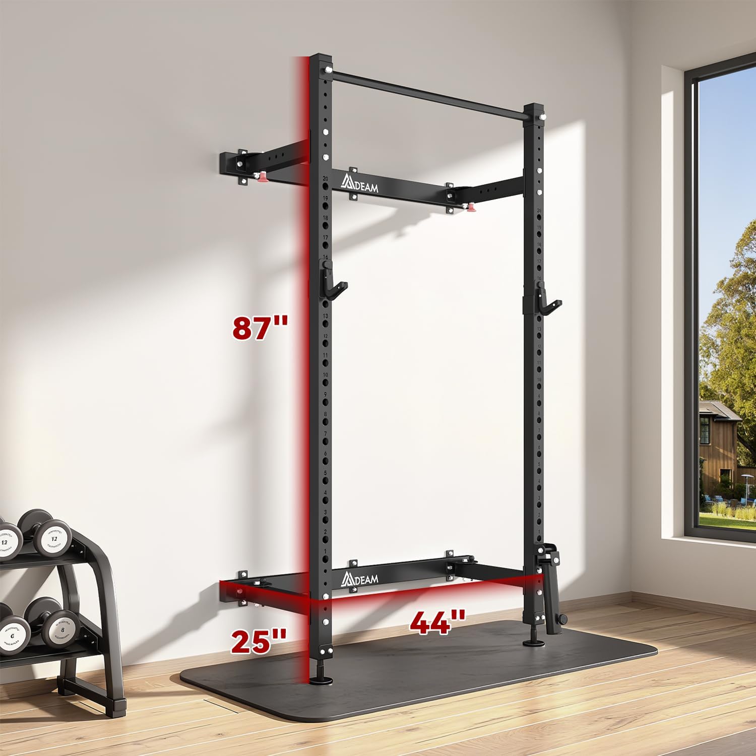 Folding Squat Rack,2.36"x2.36" Wall Mounted Power Rack for Home Gym | Foldable Space-Saving,Heavy-Duty 1000LBS
