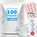 Mylar Bags 1Gallon 100PCS 14"X10" for Food Storage with Oxygen Absorbers&Labels,10Mil Thick Resealable Zipper&Heat