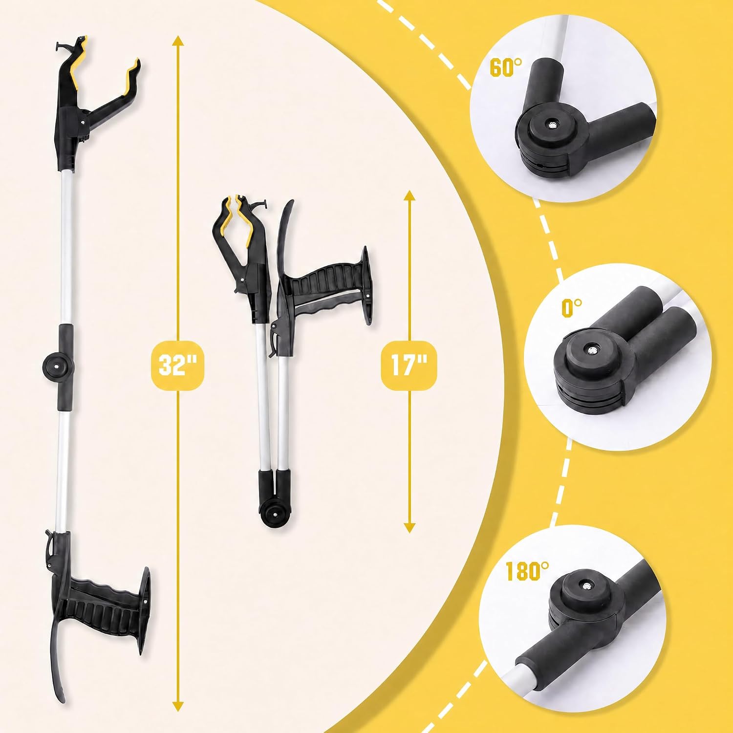 32" Grabber Reacher Tool, 2-Pack Foldable Reacher Grabber Pickup Tool with Shoe Horn, Trash Picker Upper Grabber with