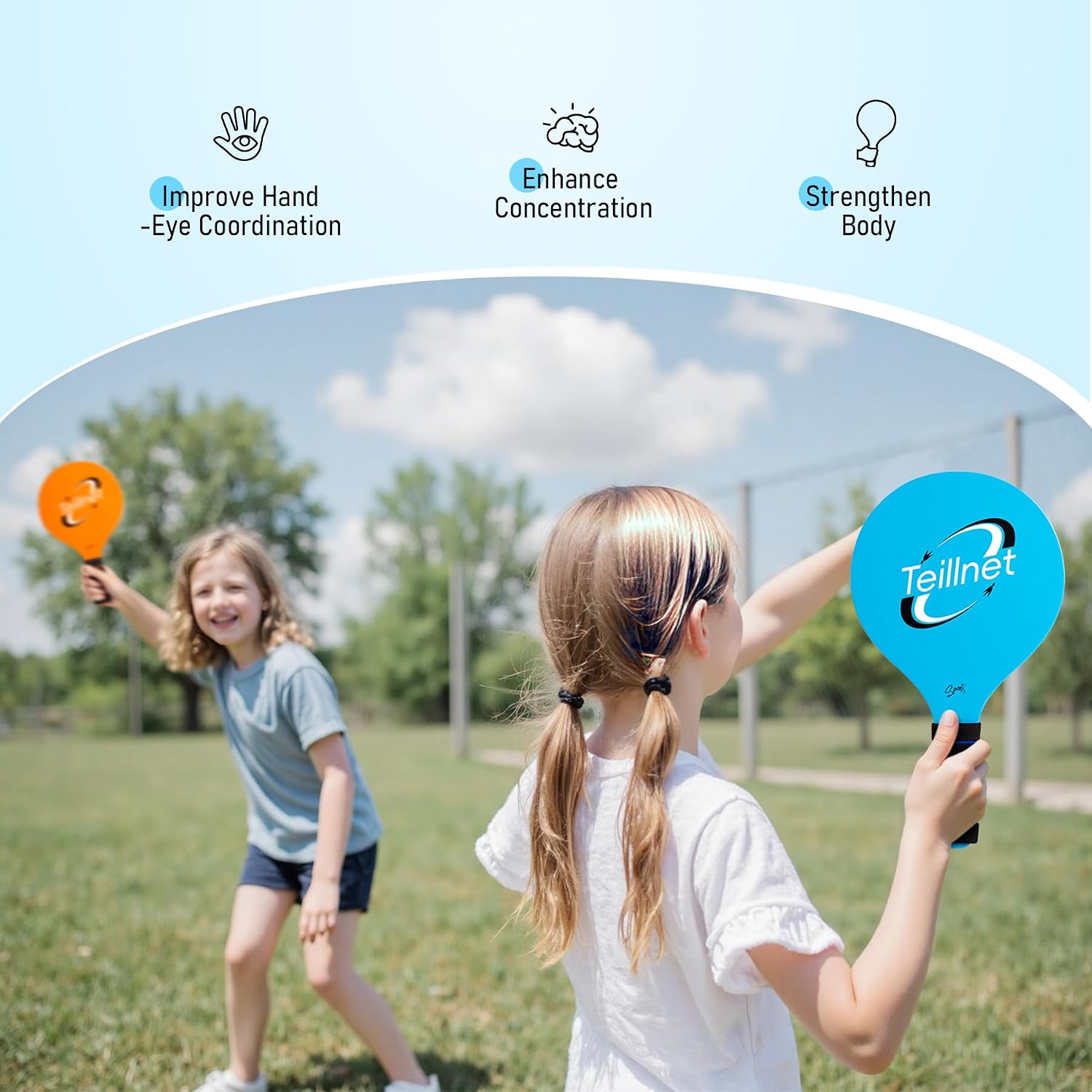 Beach Paddle Ball Set, Badminton Set, Family Games for Kids Adults | Beach Backyard Games with 4 Rackets, Beach Toys