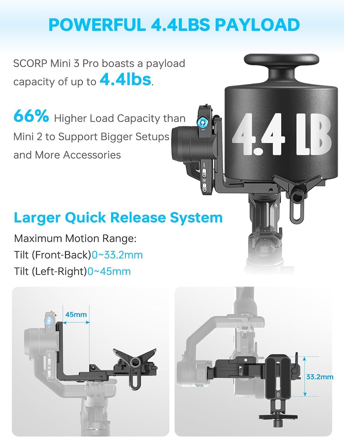 Feiyu SCORP Mini 3 Pro Camera Gimbal Stabilizer for Canon/Sony/Nikon/iPhone | Built-in AI Tracking , 4.4lb Payload