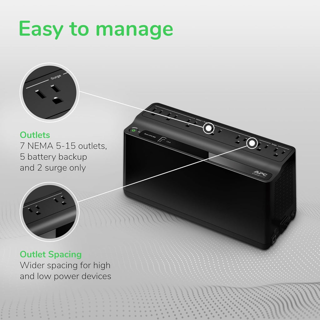 UPS 600VA/330W UPS Battery Backup for Computer, Router, NAS, BE600M1 | Power through utlity outages (23 minutes @