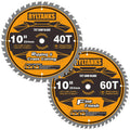 10 Inch Table Saw Blade/Miter Saw Blade, 5/8" Arbor, 40T for Ripping, Cross Cutting&60T for Fine Finish Wood Cutting