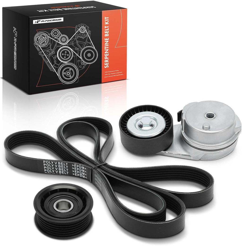 A-Premium Serpentine Drive Belt Kit with Tensioner & Idler Pulley