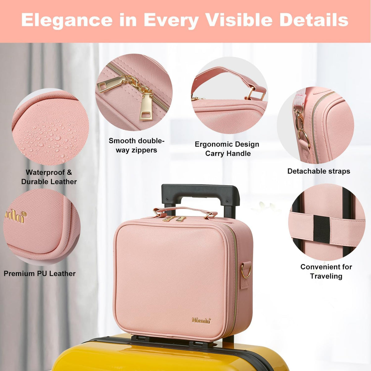 Travel Makeup Bag with LED Lighted Mirror, Travel Makeup Organizer, Makeup Case with 3 Color Lighted Setting and 10x