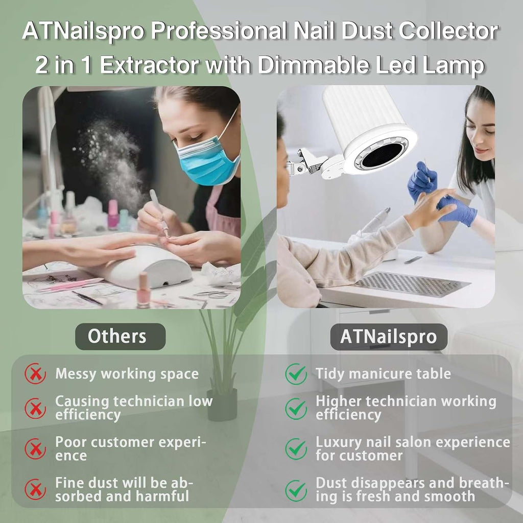 Professional Pedicure Nail Dust Collector, Overhead Nail Tech Manicure Vacuum Cleaner Extractor 80W wIth Desk Clamp