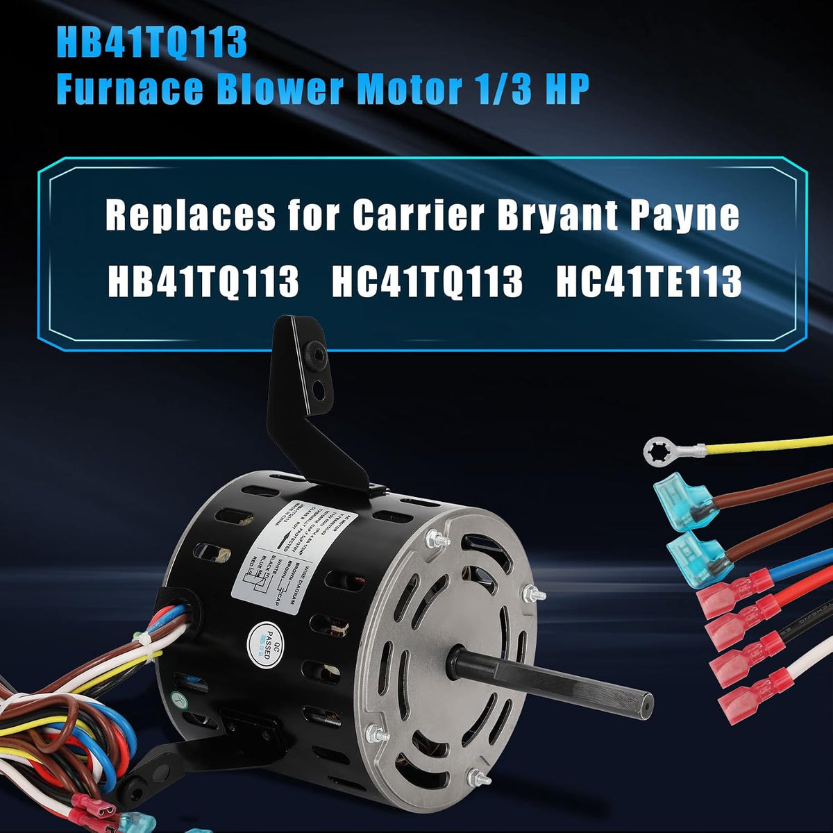 HB41TQ113 Furnace Blower Motor for Carrier, 1/3 HP 115V 1075 RPM, Capacitor