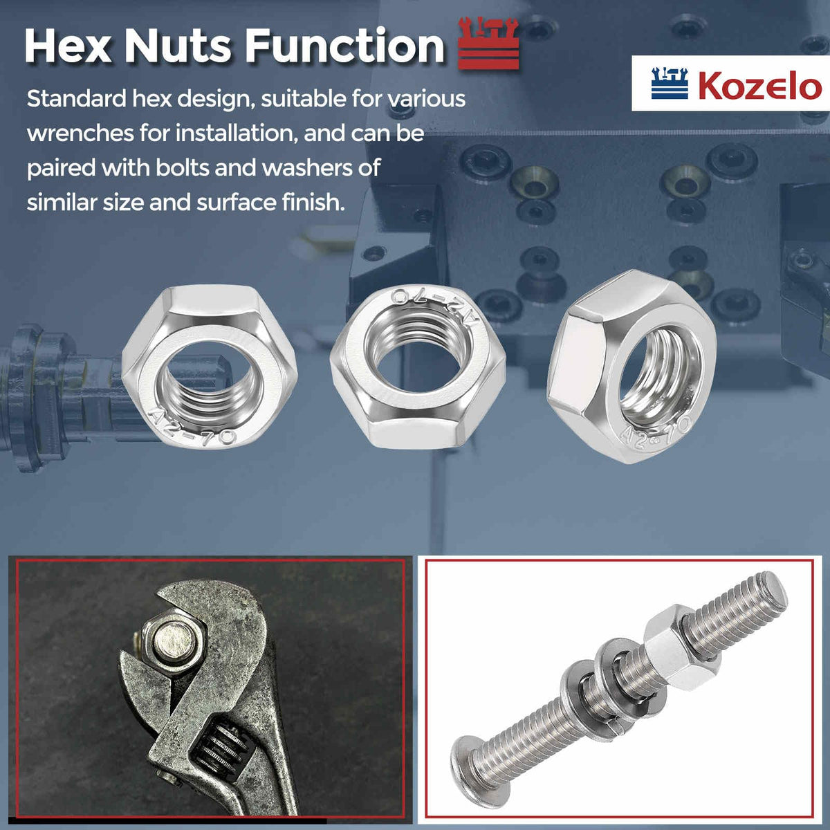 Kozelo 170pcs[M8-1.25] Hex Metric Nuts 304 Stainless Steel Silver