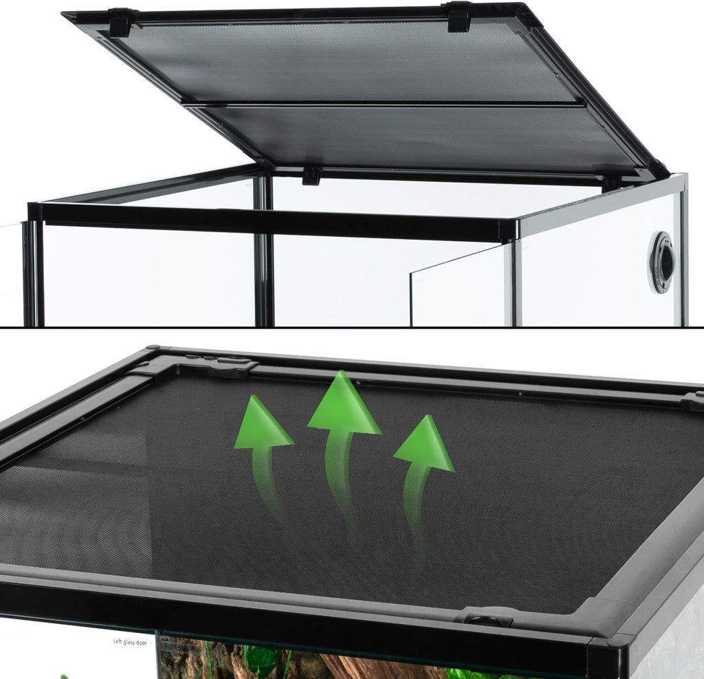 REPTIZOO 90 Gallon Reptile Terrarium 24" x 24" x 36" Large Glass Reptile Tank, Tall Terrarium with Front Opening Door