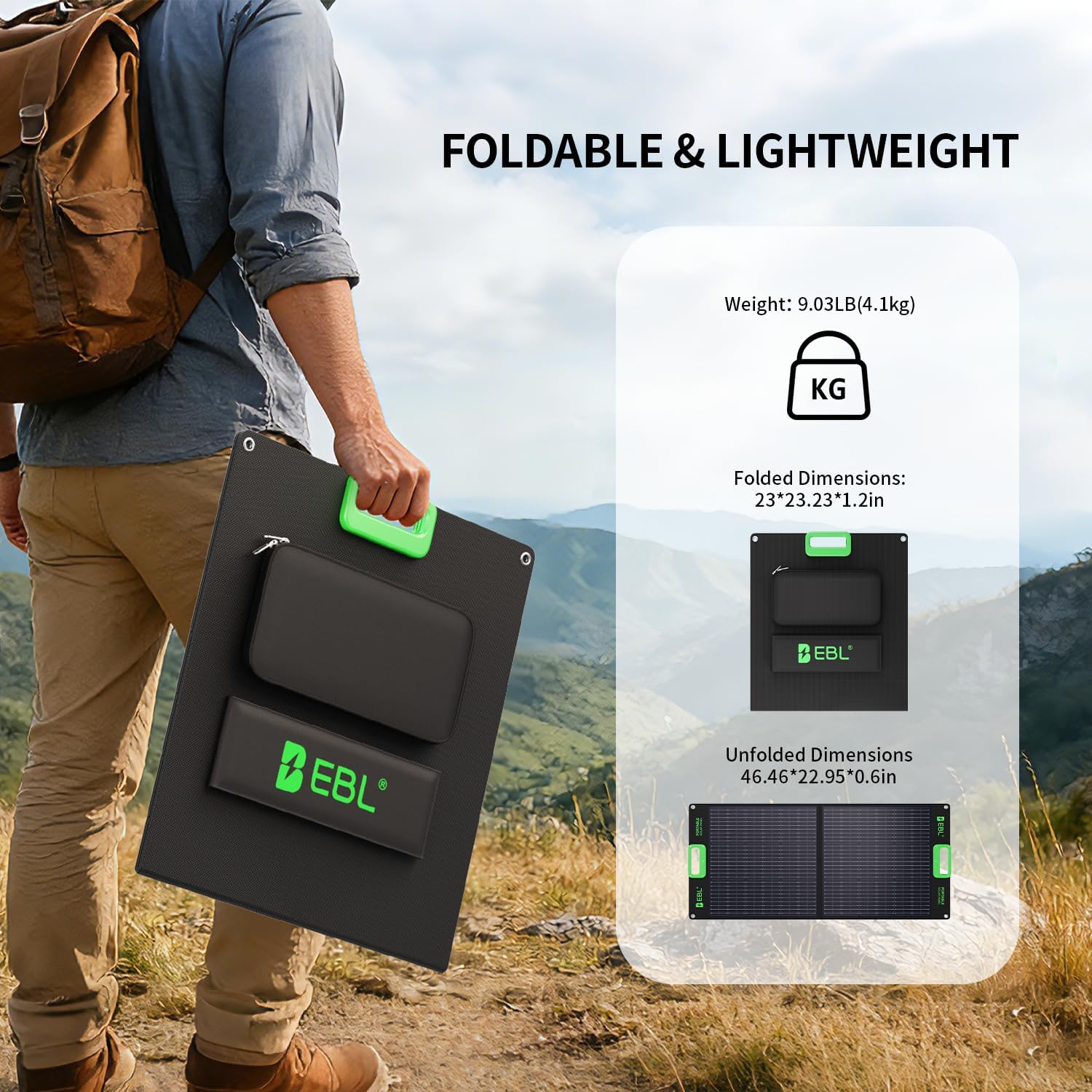 100W Portable Solar Panel for Jackery/Ecoflow/Bluetti Power Station | Foldable Solar Charger w/Kickstands, High