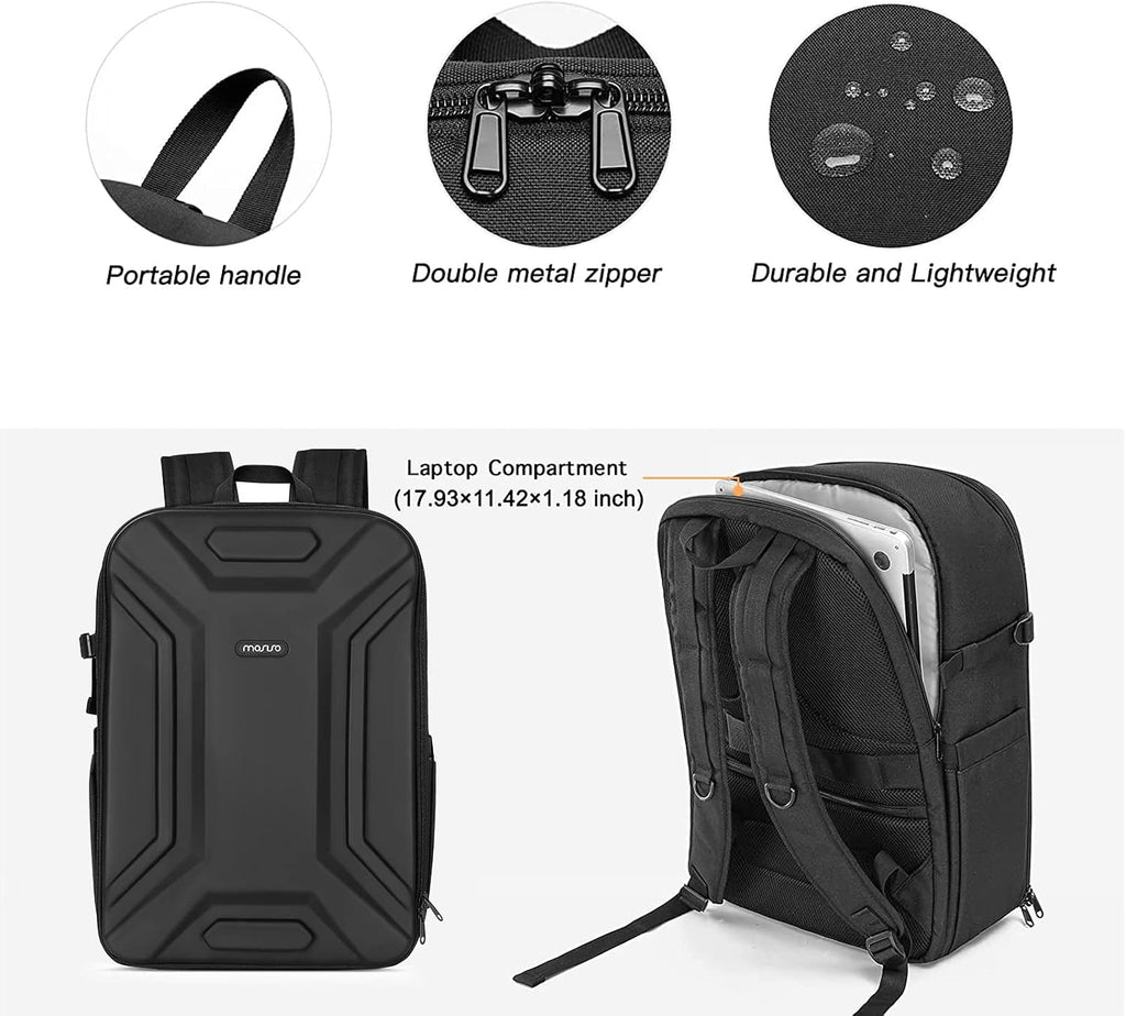 Camera Backpack, DSLR/SLR/Mirrorless Camera Bag, Black | Waterproof Symmetric Geometric Hard Shell with Tripod