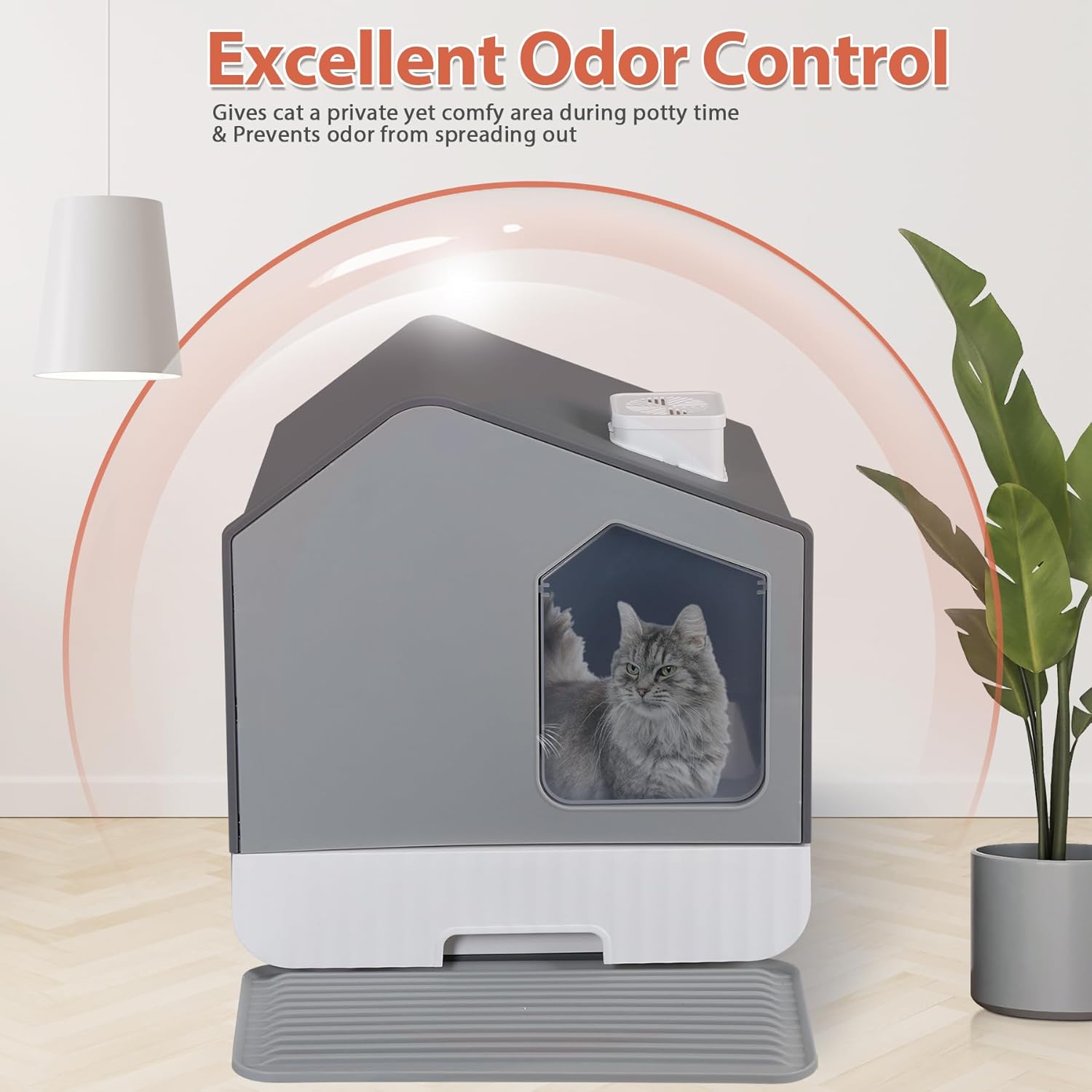 Large Enclosed Cat Litter Box with Mat and Litter Scoop Covered Cat Litter Pan, Odorless Toilet Anti-Splashing Kitty