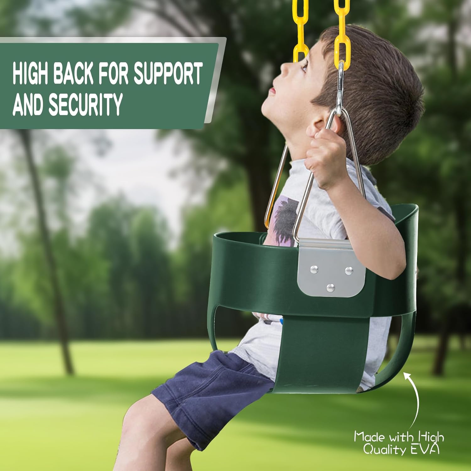Toddler Swing Seat with Coated Chains, Heavy Duty Kids High Back Bucket Swings with Tree Straps and Hooks for