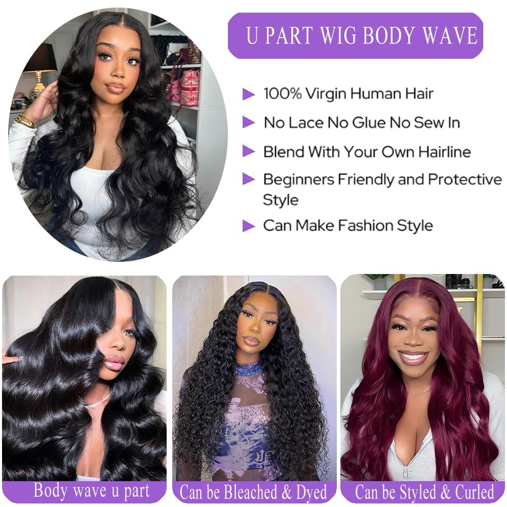 20 Inch U Part human hair Wig Full Head U Shape Clip in Wigs Upart Wig Human Hair Body Wave Half Wig Human Hair