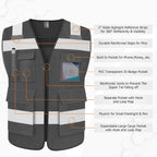 Mesh Safety Vest for Men 5 Pockets Hi Vis Reflective Vest, Grey L | Class 2 Hi Vis Vest for Construction Work with