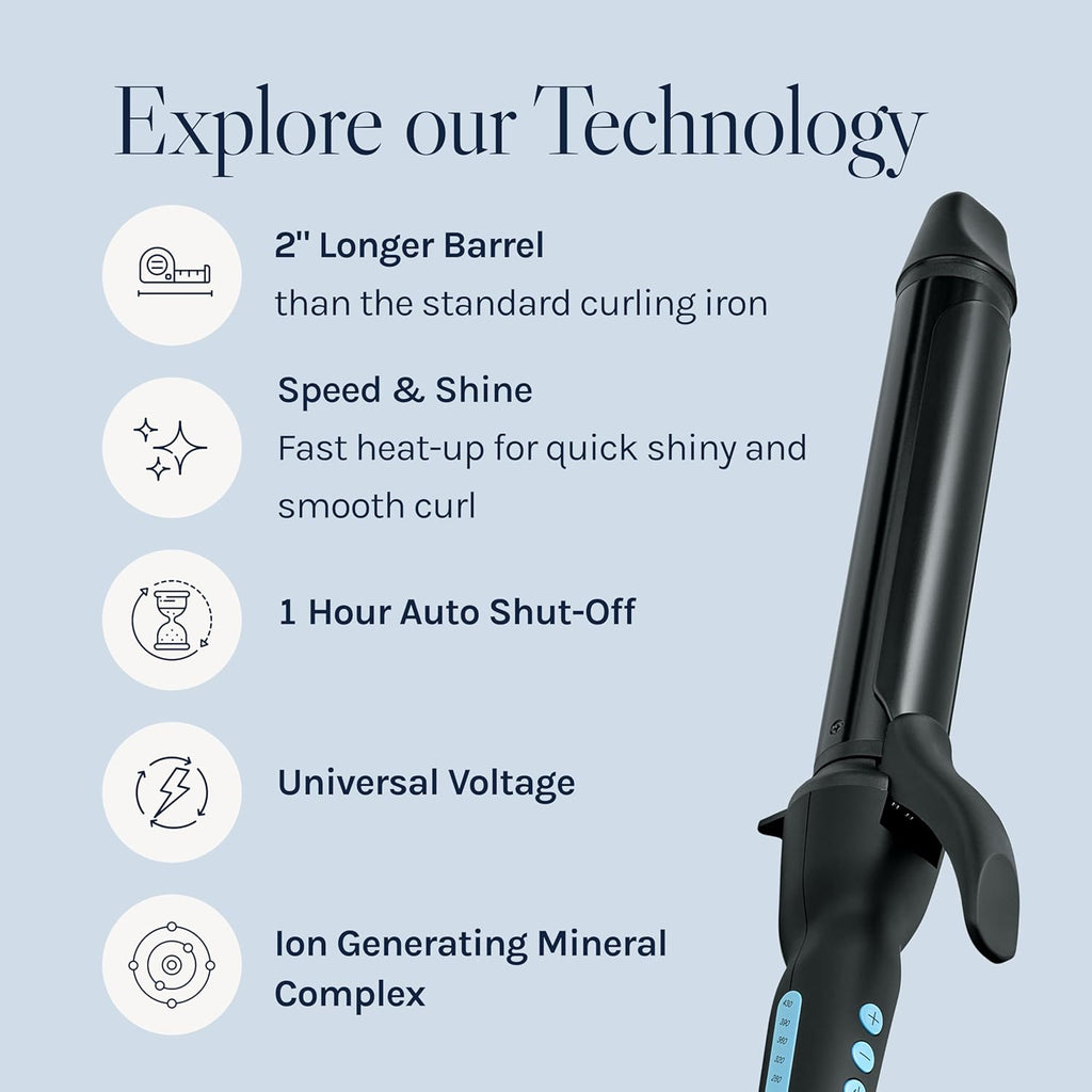 Long Barrel Curling Iron, Moisture Heat Technology & NanoIonic MX | Versatile Curling Styler with Longer Barrel for