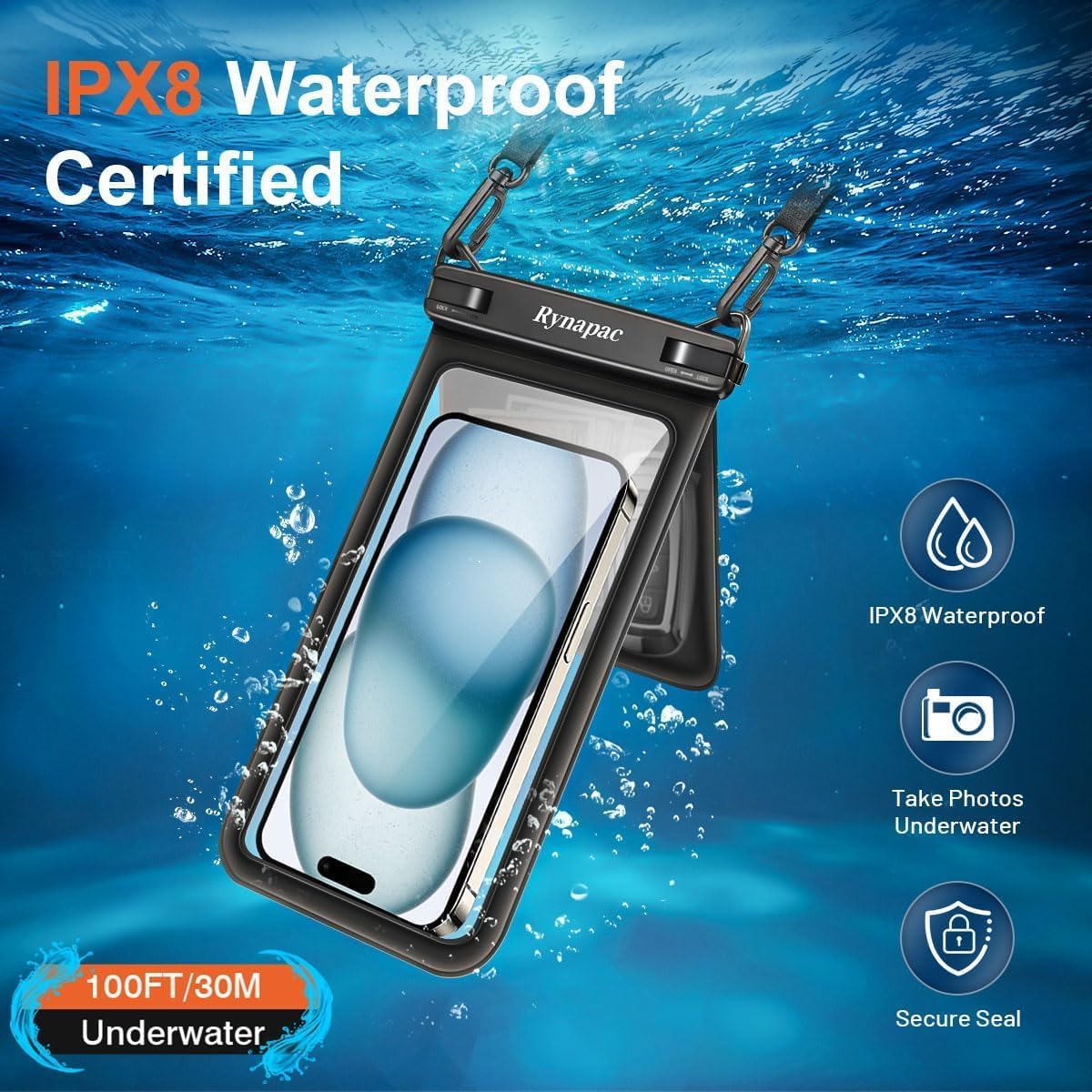 IPX8 Waterproof Phone Pouch 2 Pack, [Up to 8.5''] Double Space Waterproof Phone Case with Lanyard for iPhone 17 16 15