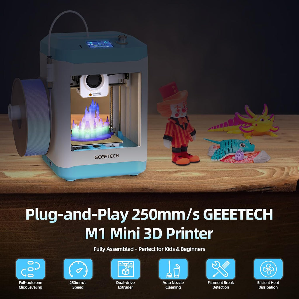 3D Printer for Kids & Beginners, High-Speed Smart Mini 3D Printer with Filament, Wi-Fi & App Control, Auto-Leveling