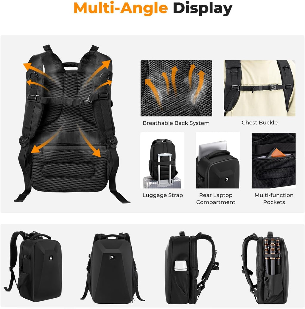Camera Backpack,Hardshell Photography DSLR Camera Bag | 15-15.6 Inch Laptop Compartment, Waterproof, Hard Shell