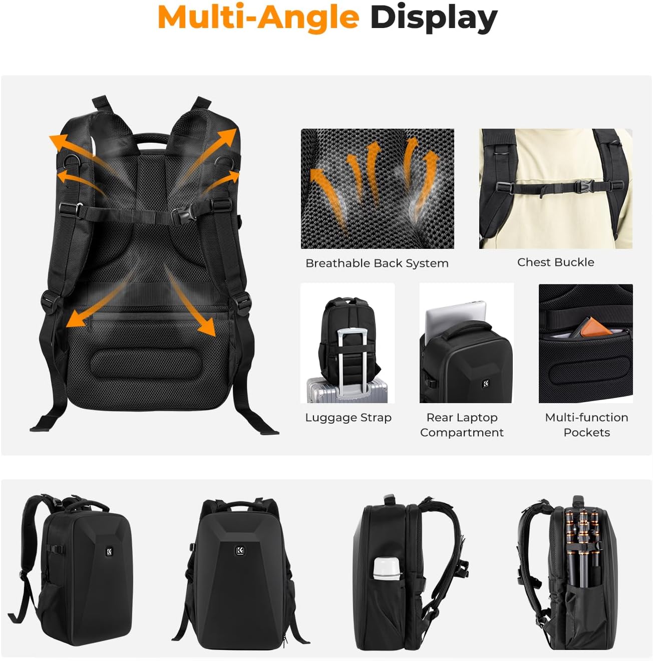 Camera Backpack,Hardshell Photography DSLR Camera Bag | 15-15.6 Inch Laptop Compartment, Waterproof, Hard Shell